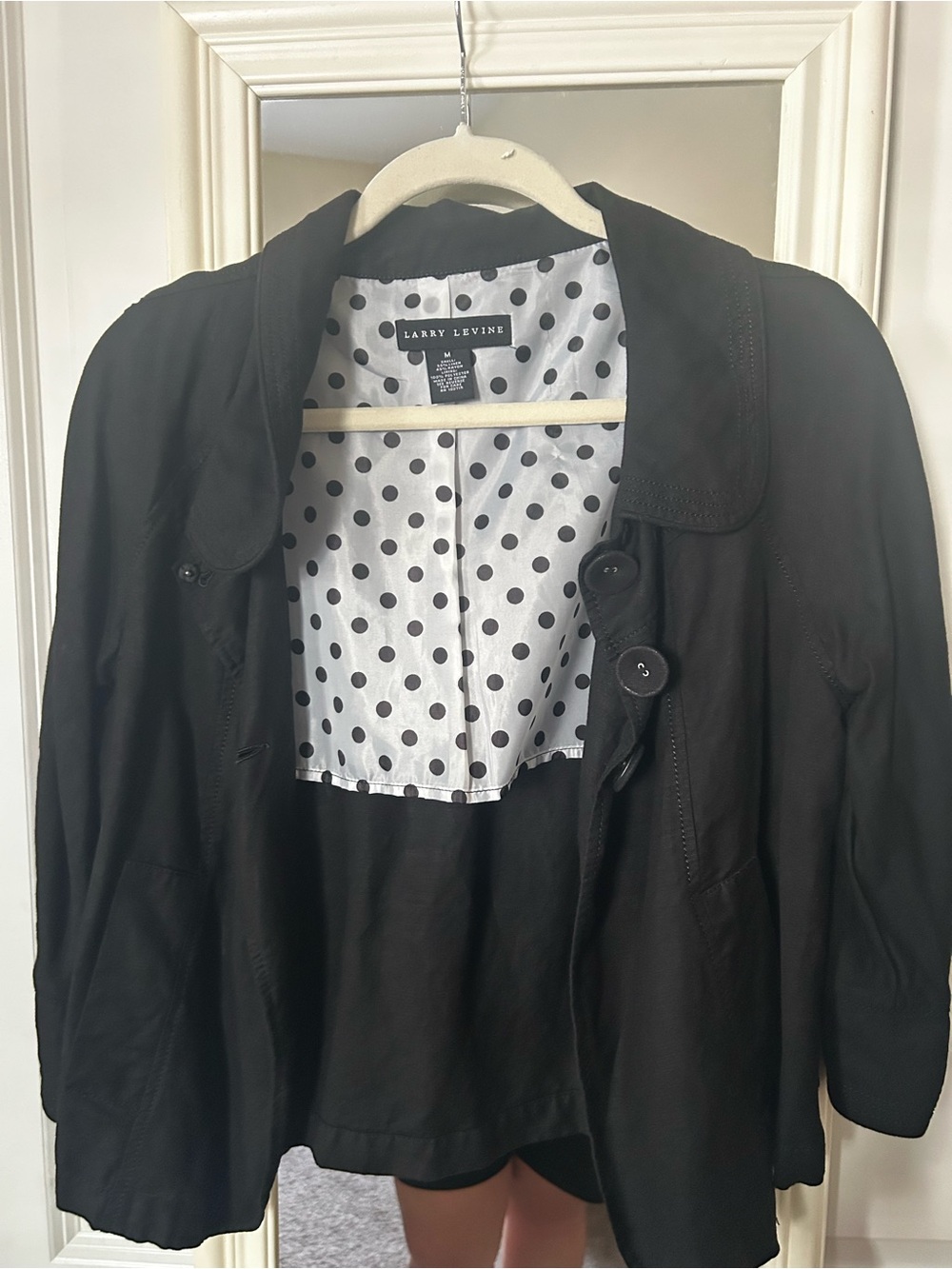 Larry Levine Black Women's Blazer- Classic Polka Dot Lining